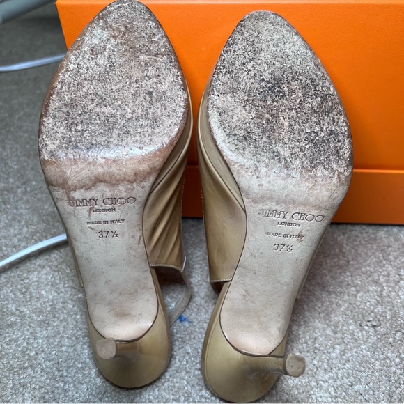 JIMMY CHOO Nude Nova Patent Leather Slingback Platforms Size 37.5 - Picture 4 of 10